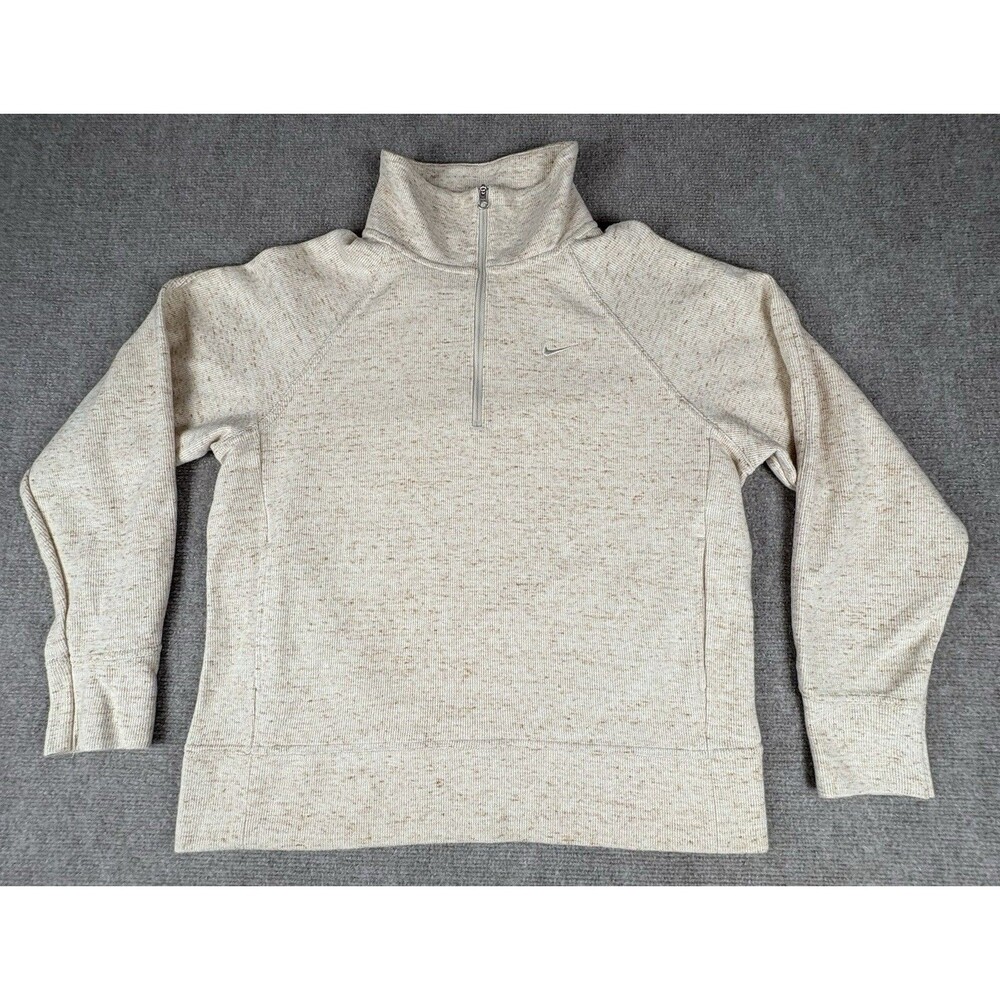 Nike 1/4 Zip Training Therma Logo Knit Sweatshirt Womens Size M Ivory DA1457-141